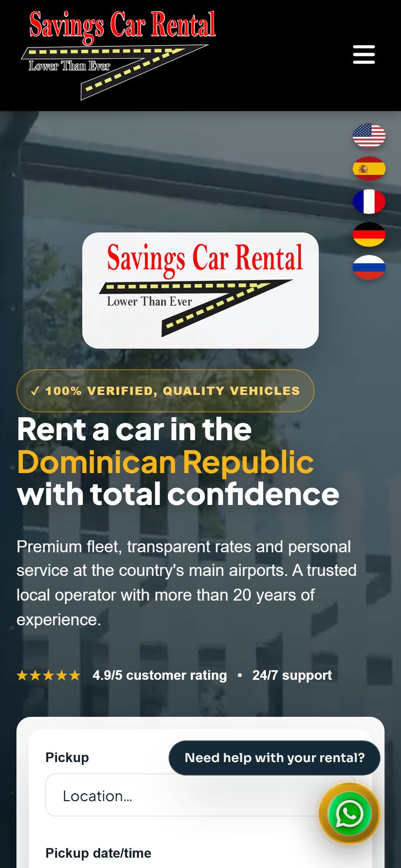 El buscador de un rent a car real, en vivo